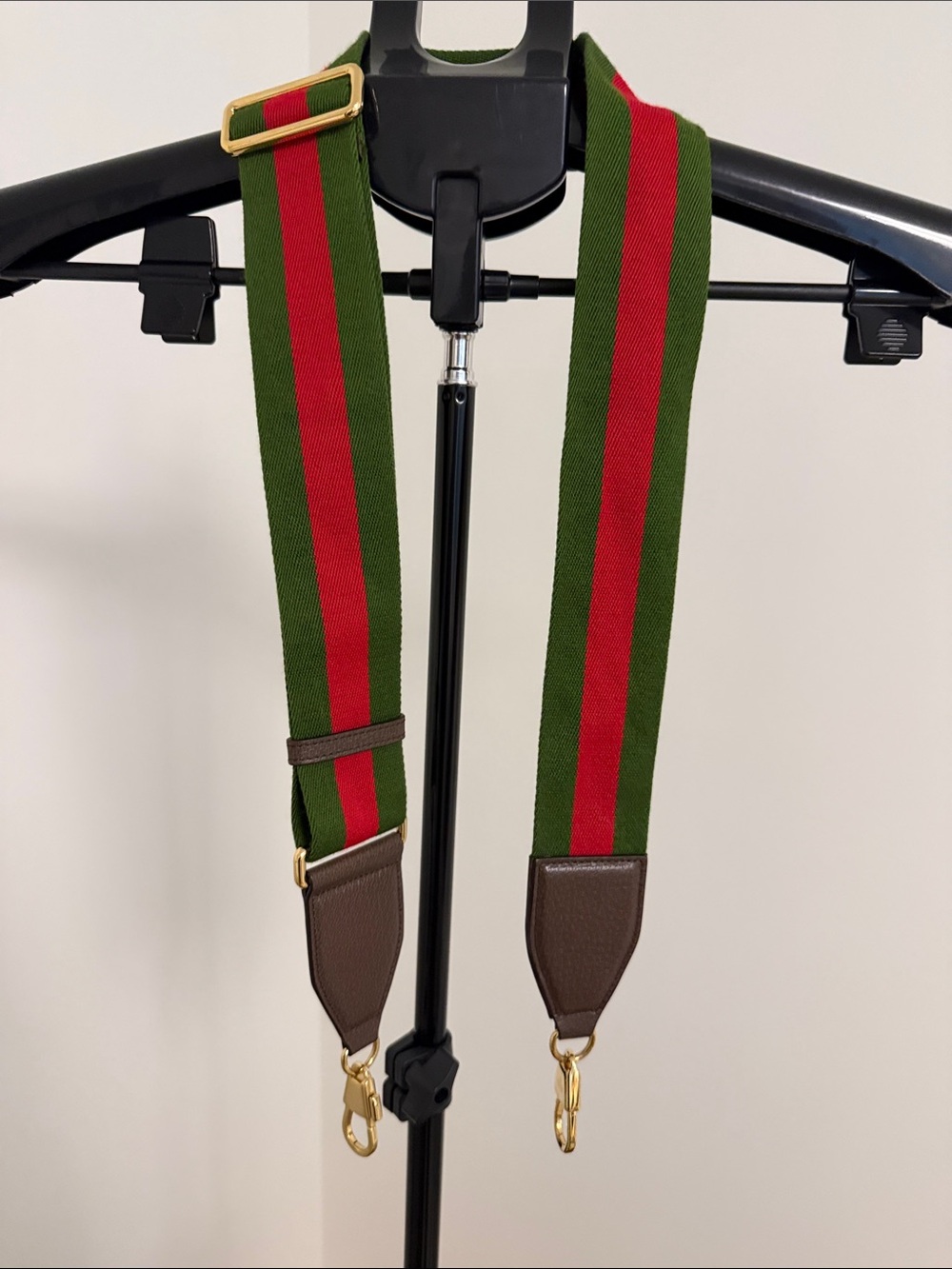 Gucci Green and Red Striped Webbing Shoulder Strap NWOT